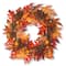 24" Harvest Maple Wreath with Berries, Cones, Guave and 35 Clear Lights